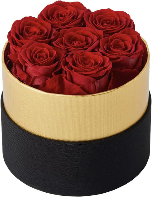 Handmade Preserved Red Roses in a Round Black  Box